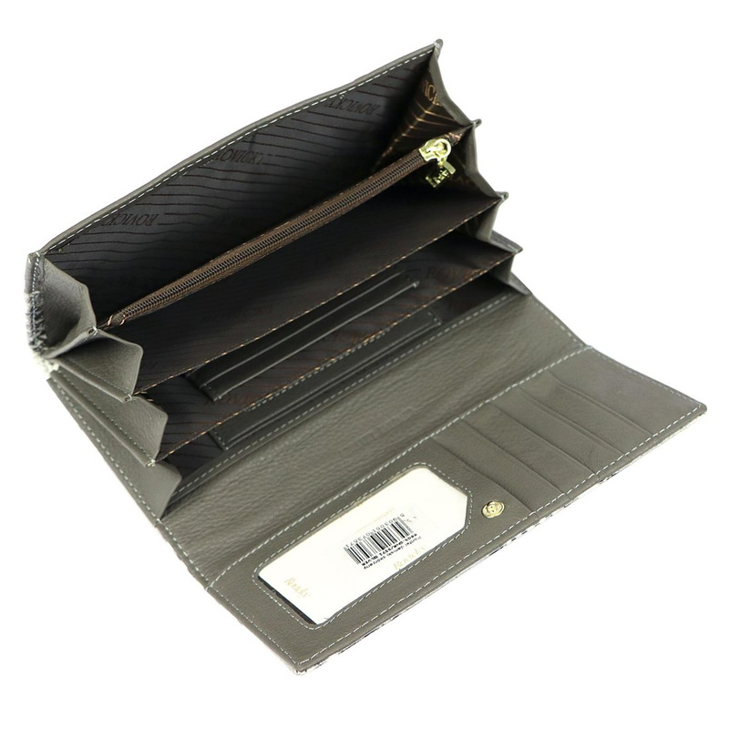 Rovicky skórzany damski portfel podłużny duży wzór skóra węża system RFID