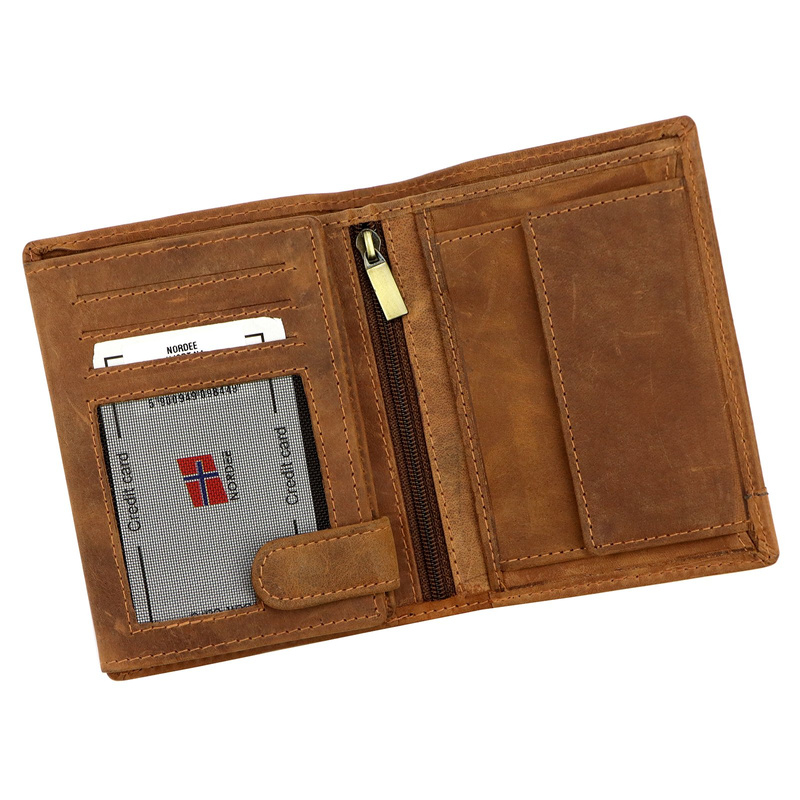 Nordee męski portfel skóra naturalna pionowa portmonetka składana duża