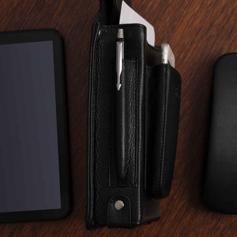 Skórzana kabura kelnerska saszetka na pasek etui dla kelnera czarna Beltimore U11