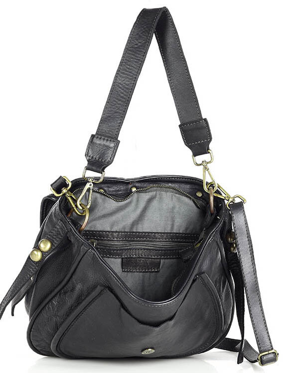 Marco Mazzini Torebka classic saddle bag ze skóry naturalnej na ramie czarna