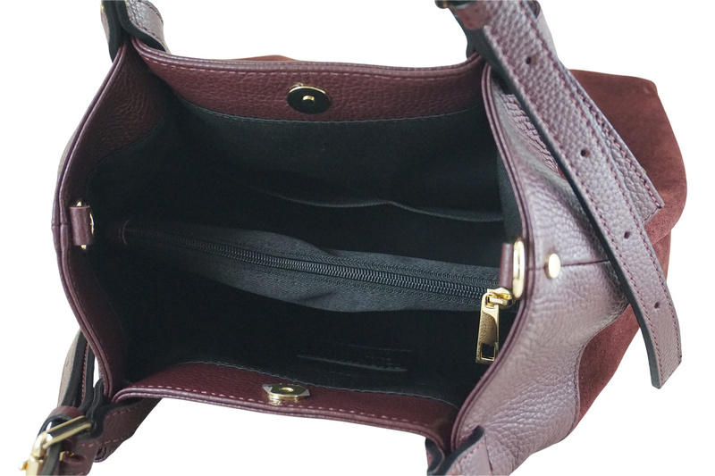 Elegancka torebka damska z naturalnego zamszu - Bordowa