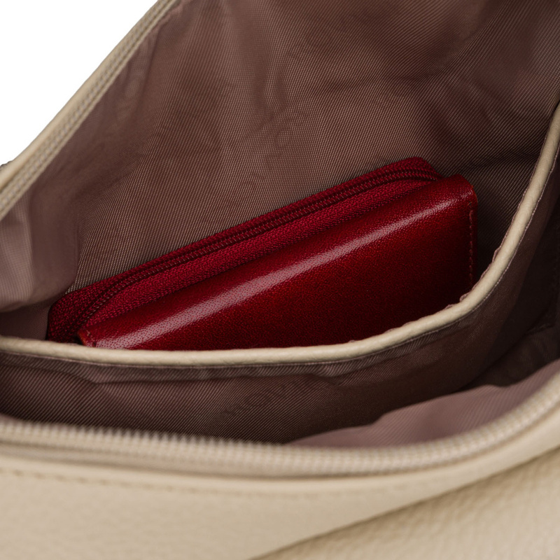 Pojemna, beżowa torebka damska na ramię z kieszeniami - Rovicky