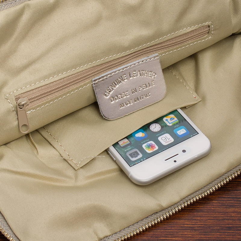 Skórzany plecak damski torba 2w1 elegancki A4 włoski pojemny jasno-szary Vera Pelle S40