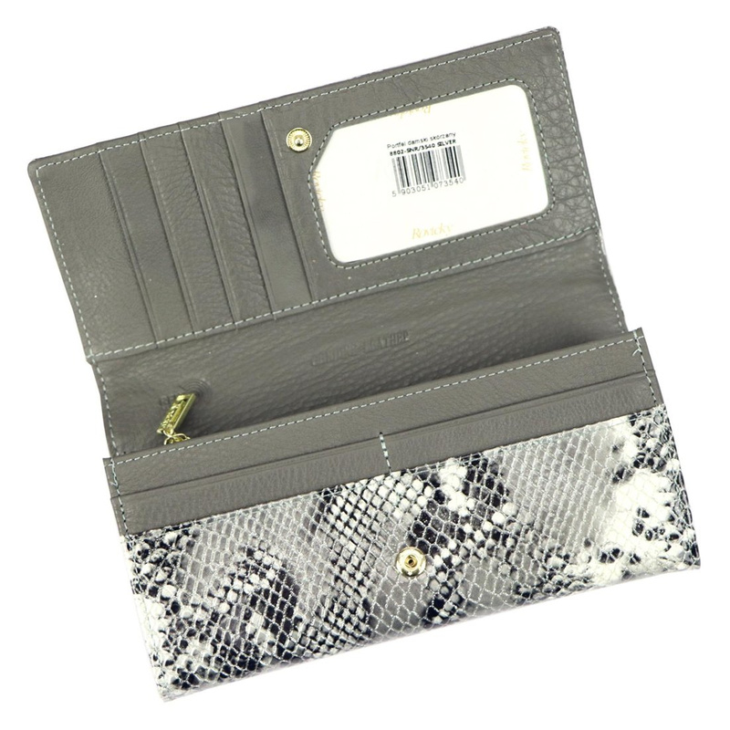 Rovicky podłużna damska portmonetka skóra naturalna portfel wzór węża RFID