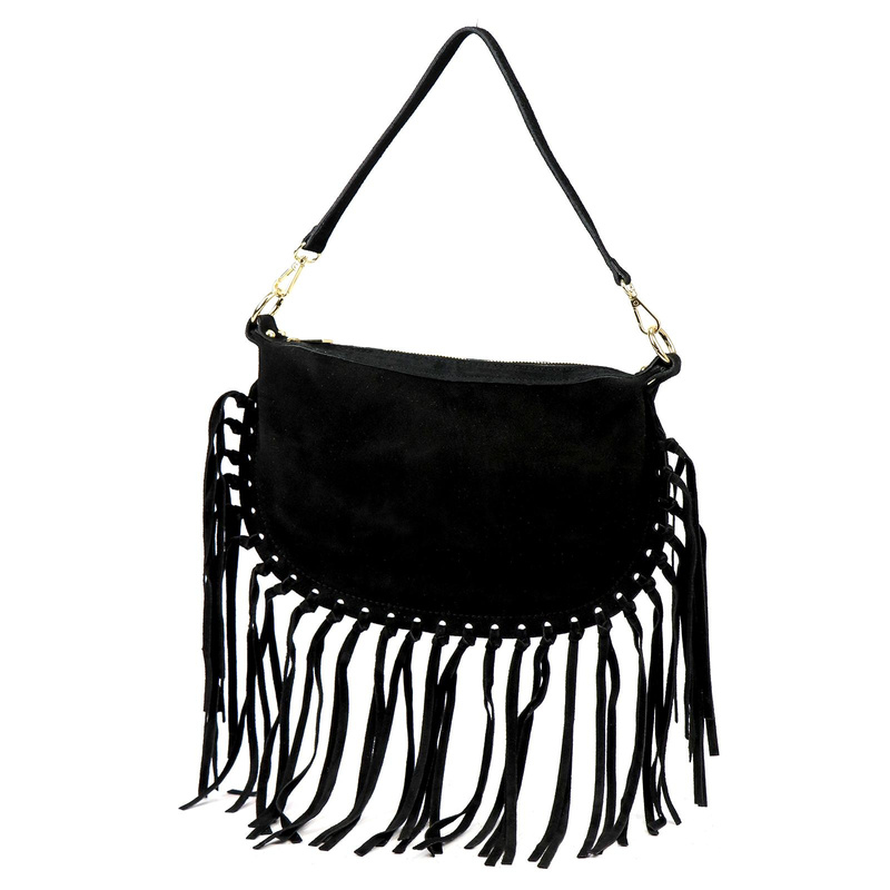 Luka Zamszowa damska listonoszka skórzana z frędzlami torebka na ramię