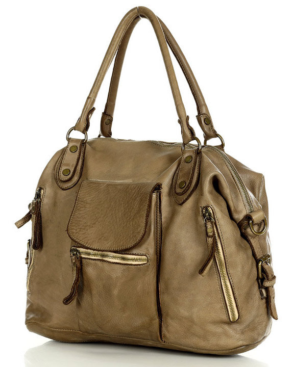 Torba biznesowa bowling retro bag skórzana - MARCO MAZZINI beżowa taupe