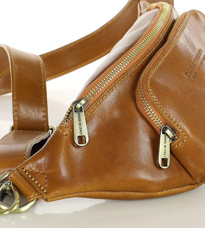 Torebka nerka na szerokim pasku skórzana premium pelle - MARCO MAZZINI camel