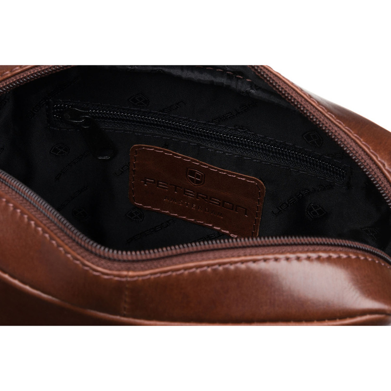 Jednokomorowa, brązowa listonoszka męska ze skóry naturalnej - Peterson