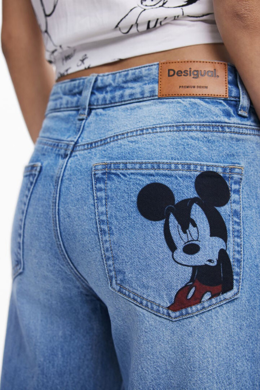 Błękitne jeansy damskie Desigual Minimi Mickey Mouse