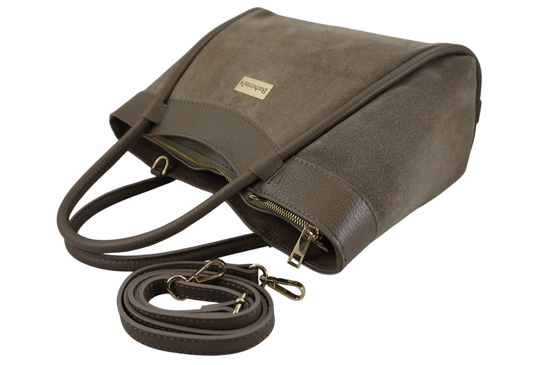 Elegancka torebka ze skóry zamszowej - Beżowa ciemna