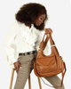 Włoska torebka skórzana z kieszenią z przodu retro bag handmade - MARCO MAZZINI brąz camel