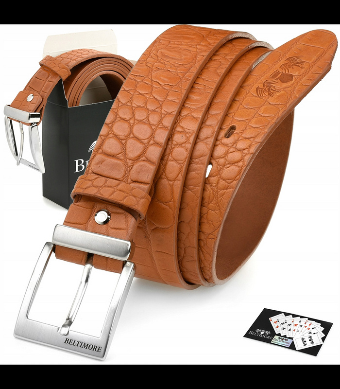 Beltimore męski skórzany pasek szeroki jeans czarny 524 : Kolory - czarny, Rozmiar pasków - r.110-125 cm