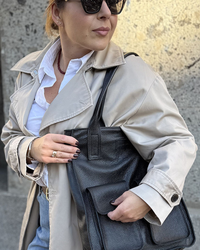 Torebka skórzany shopper bag z kieszeniami - MARCO MAZZINI Ravenna czarny