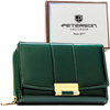 Poziomy portfel damski z lakierowanej skóry ekologicznej w zielonym kolorze, wyposażony w system RFID - Peterson