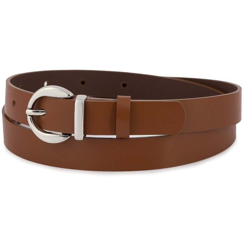 Skórzany pasek damski do spodni sukienki brązowa skóra nat 1,8 cm Beltimore O21 : Kolory - brązowy, beżowy, Rozmiar pasków - r.110-125 cm