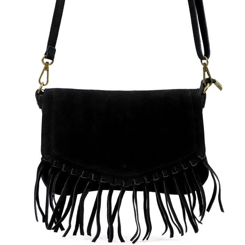 Zamszowa skórzana damska listonoszka z frędzlami torebka na ramię Luka