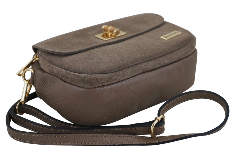 Mała zamszowa listonoszka ze złotym zapięciem - Beżowa ciemna