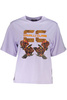 CAVALLI CLASS FIOLETOWY T-SHIRT DAMSKI Z KRÓTKIM RĘKAWEM