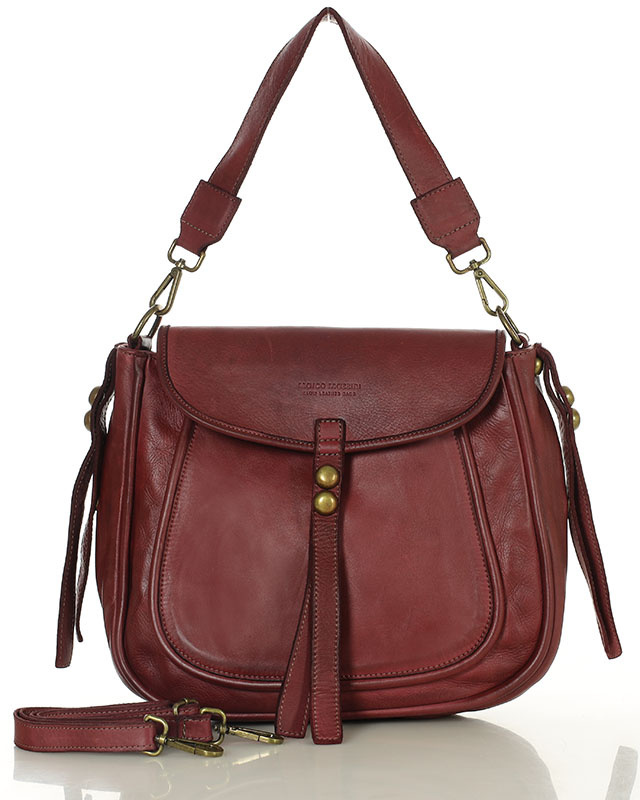 Marco Mazzini Torebka classic saddle bag ze skóry naturalnej na ramie bordowa