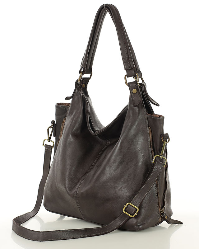 Torba skórzana wysokogatunkowa na ramię styl miejski shoulder leather bag - MARCO MAZZINI brąz caffe
