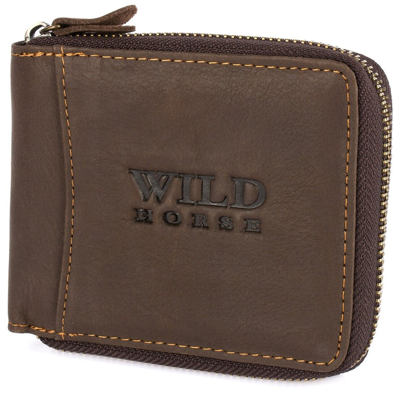 Portfel skórzany męski zasuwany duży RFiD poziomy Wild Horse H02