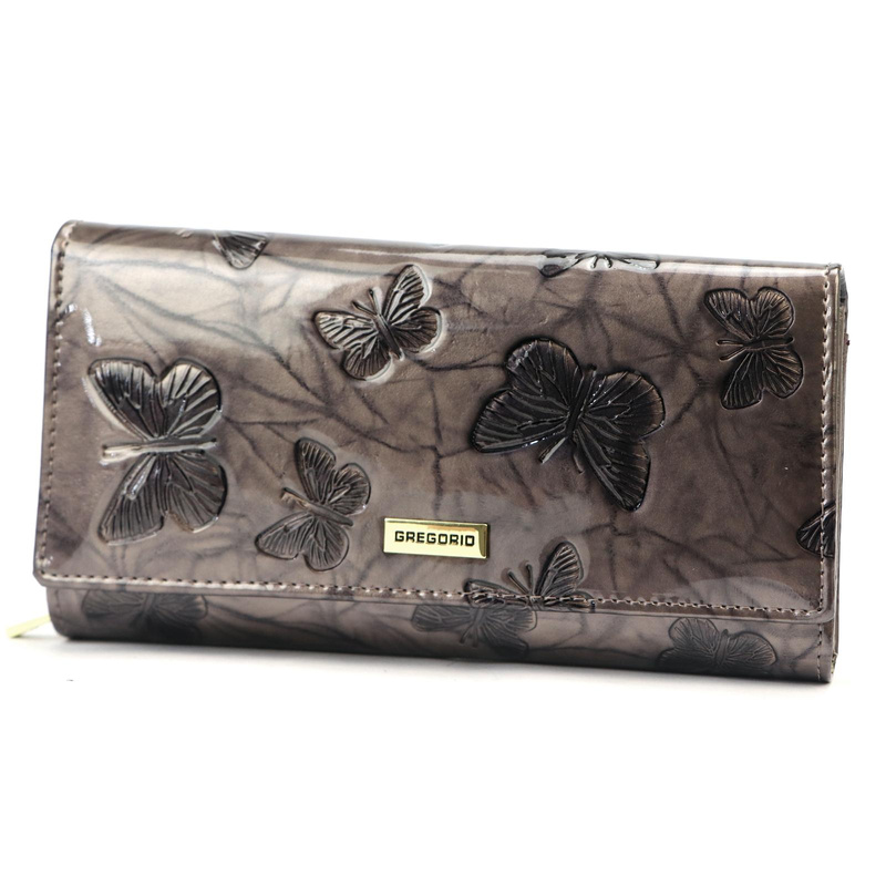 Gregorio damski portfel podłużny skórzana duża portmonetka w motyle