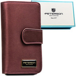 Fioletowy portfel damski ze skóry naturalnej i ekologicznej zamykany na zatrzask i suwak - Peterson