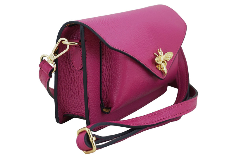 Torebka damska wizytowa skórzana - Fuksja