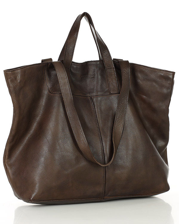 Duża torba shopper skórzana podwójne rączki - MARCO MAZZINI ciemny brąz