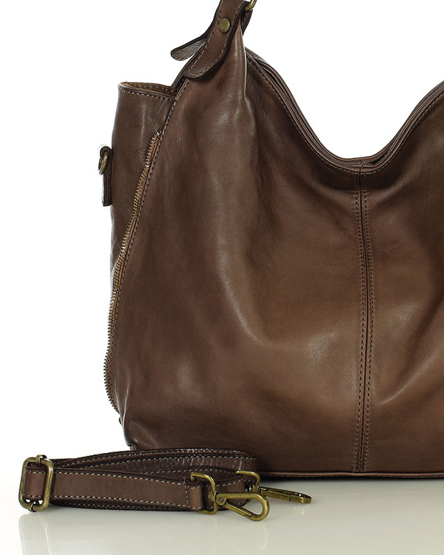 Torba skórzana wysokogatunkowa na ramię styl miejski shoulder leather bag - MARCO MAZZINI czekoladowy brąz