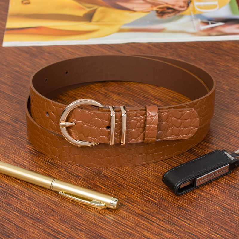 Skórzany pasek damski do spodni sukienki skóra croco brązowy 3 cm Beltimore E58