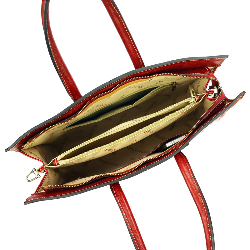 Florence Duża Damska skórzana torebka na dokumenty do pracy z paskiem