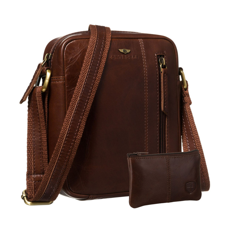 Brązowa listonoszka męska ze skóry naturalnej zamykana suwakiem - Peterson