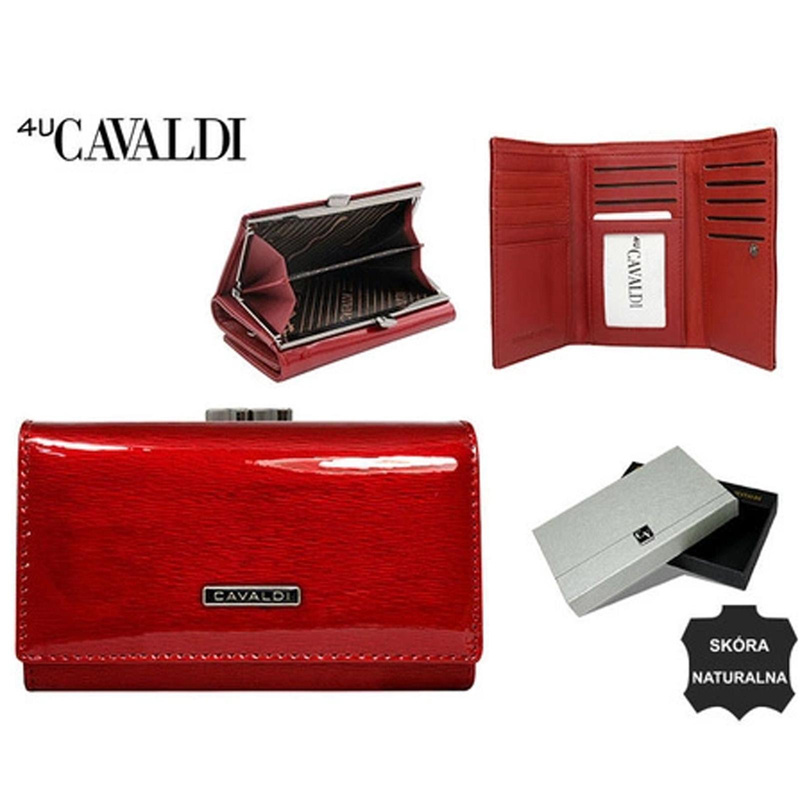 4U Cavaldi Lakierowany Duży portfel damski ze skóry naturalnej portmonetka