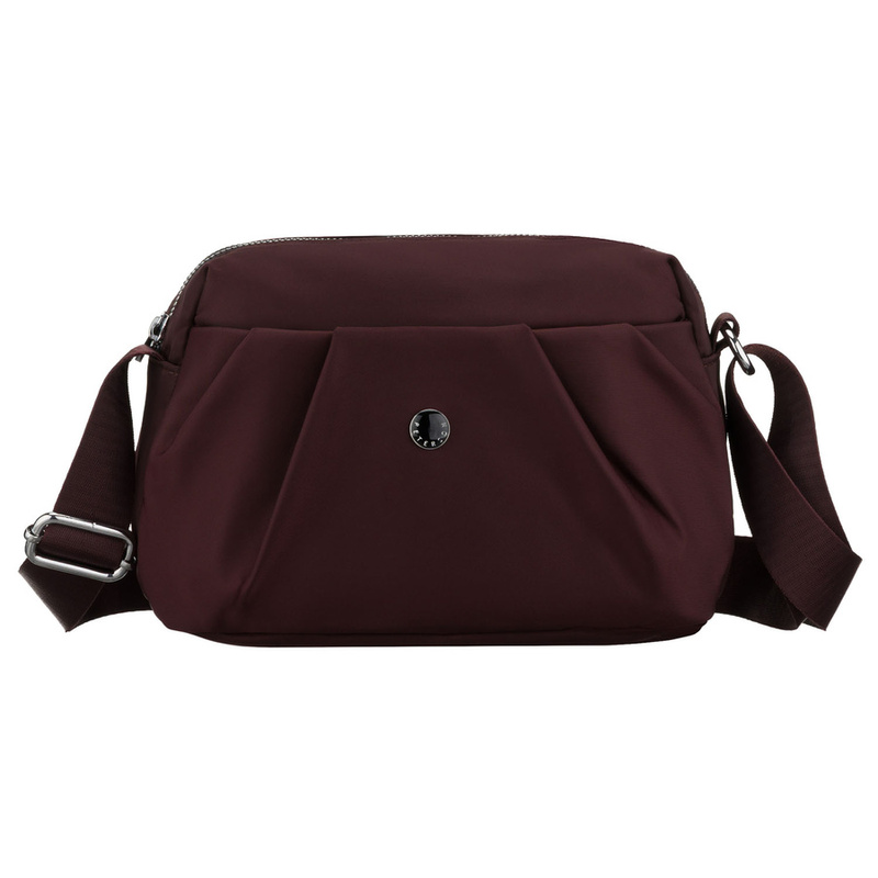 Bordowa, poręczna listonoszka damska z poliestru zawieszona na szerokim pasku - Peterson