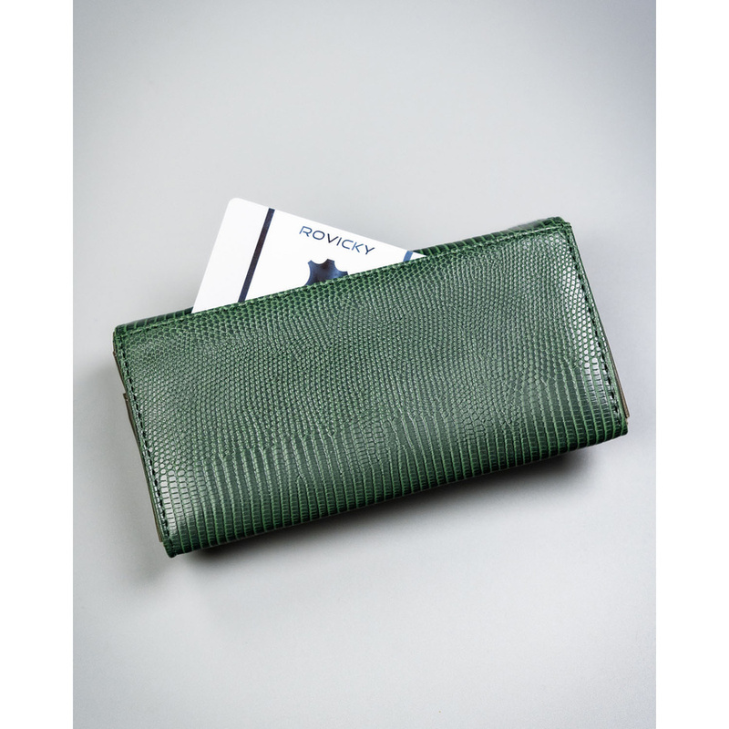 Zielony, poziomy portfel damski ze skóry ekologicznej zamykany zatrzaskiem - 4U Cavaldi