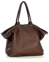 Duża torebka skórzana oversize style shopper bag - MARCO MAZZINI czekoladowy brąz
