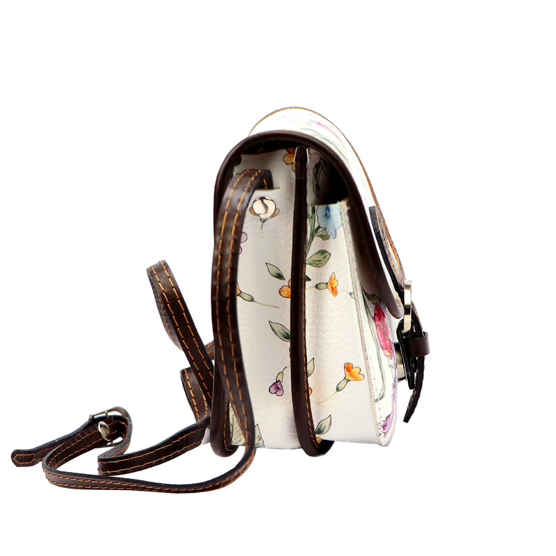 Skórzana damska listonoszka torebka przez ramię w kwiaty Gregorio