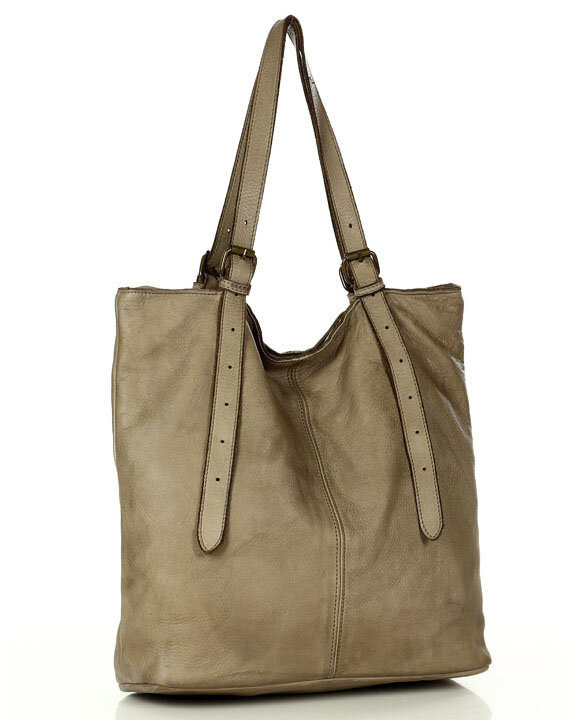 Torebka damska shopper z regulacją rączek skóra old pelle - MARCO MAZZINI beż taupe