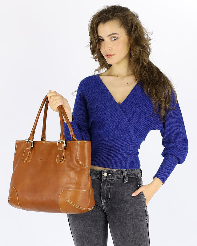 Torebka do ręki kuferek genuine leather made in Italy - MARCO MAZZINI camelowa