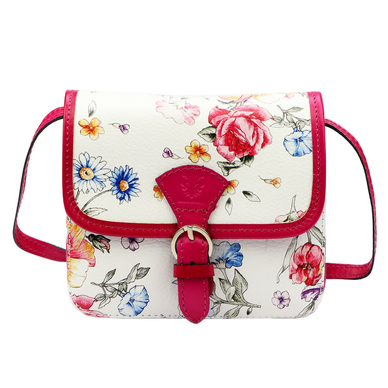 Skórzana damska listonoszka torebka przez ramię w kwiaty Gregorio