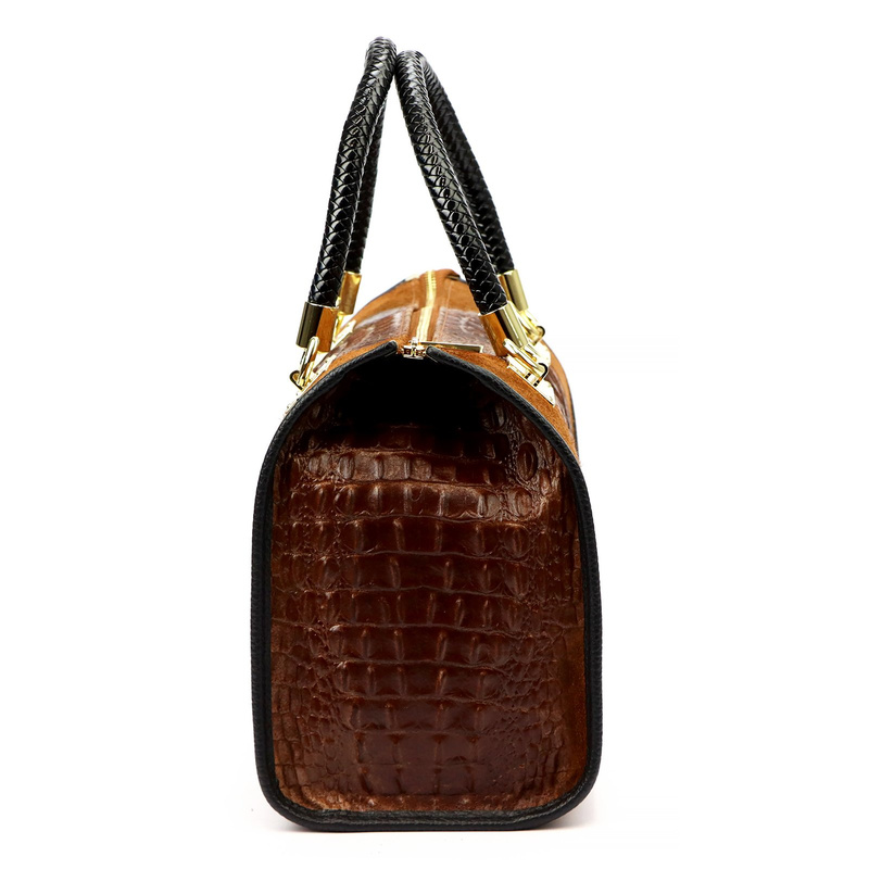 Vera Pelle Damski kuferek wzór skóra krokodyla torebka skórzana do ręki