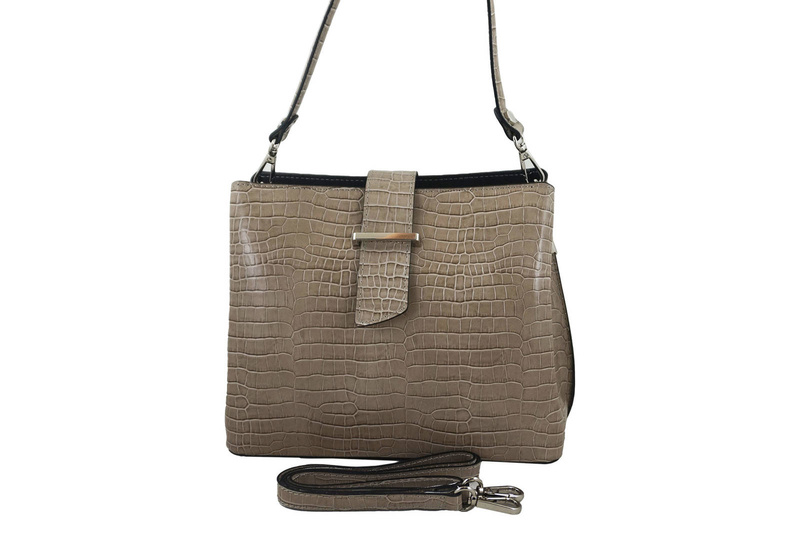 Torebka skórzana na ramię - CROCO - Beżowy