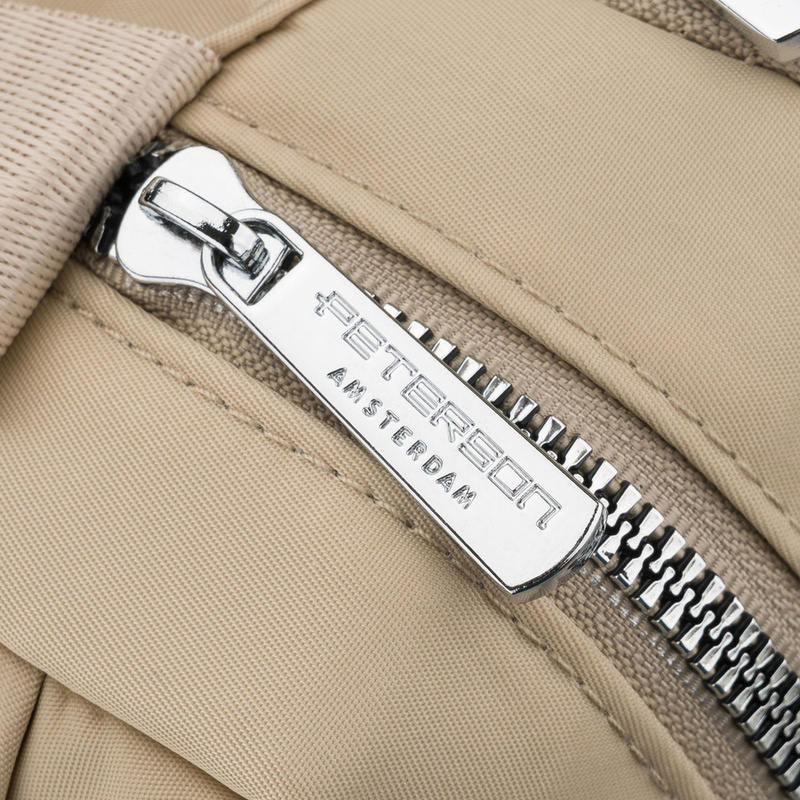 Listonoszka damska z poliestru w kolorze ecru, dwukomorowa z zewnętrzną kieszonką - Peterson