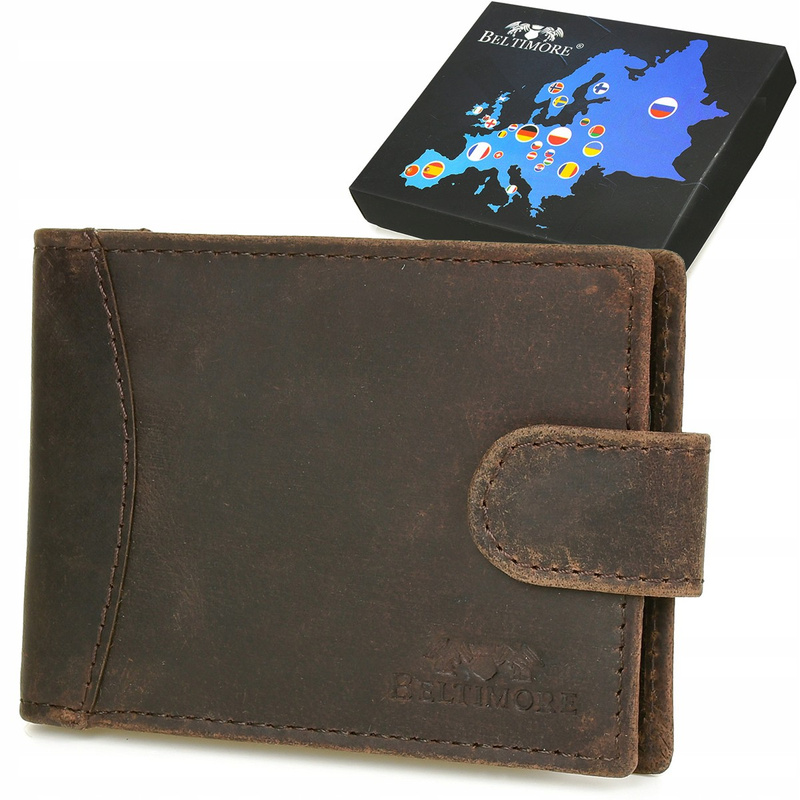 Etui skórzane na dokumenty karty wizytownik RFiD jasny brąz C85