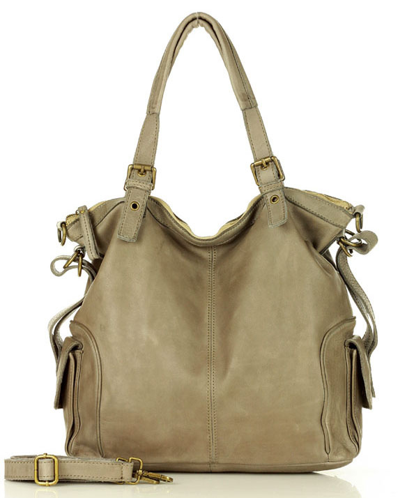 MARCO MAZZINI Miejska torba skórzana z regulowaną rączką old leather handmade beż cappucino