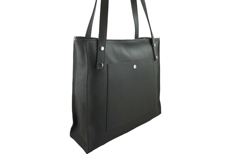 Torebka skórzana na ramię damska - Szara ciemna