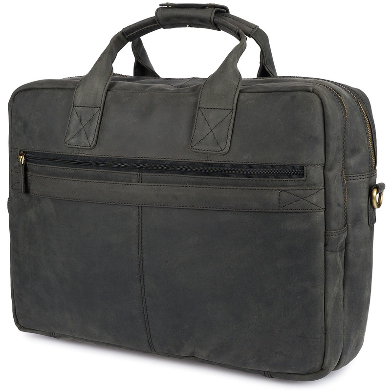 Duża solidna skórzana torba Beltimore na laptopa dokumenty czarna nubuk M87