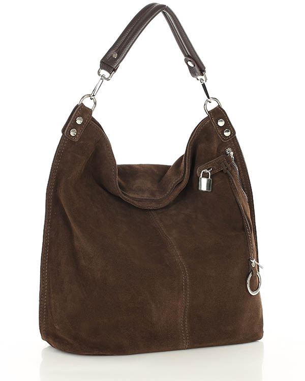 Torebka skórzana ponadczasowy design worek na ramię XL hobo leather bag - MARCO MAZZINI nubuk brąz caffe