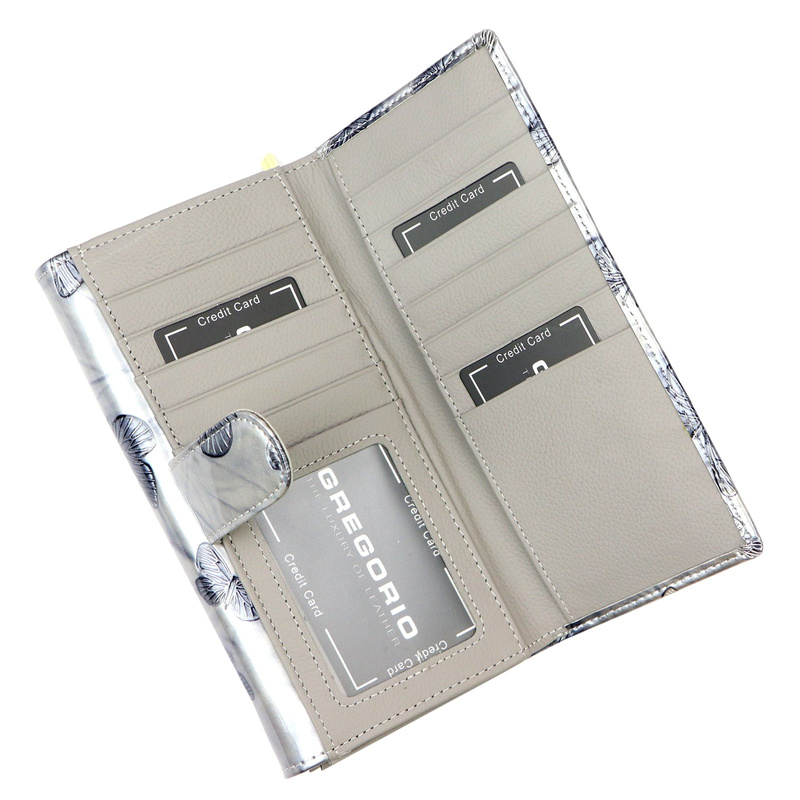 Gregorio damski portfel podłużny skórzana duża portmonetka w motyle